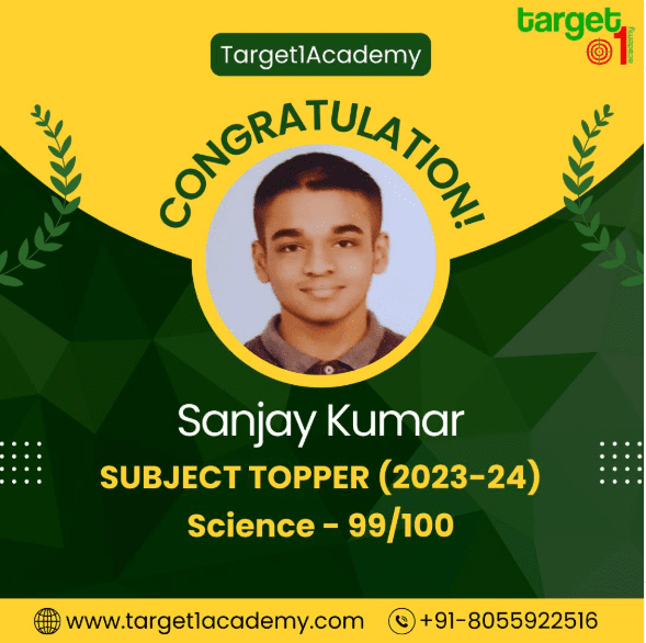 "Congratulations to Sanjay Kumar, Social Science Subject Topper with 99/100 at Target 1 Academy, Pune."