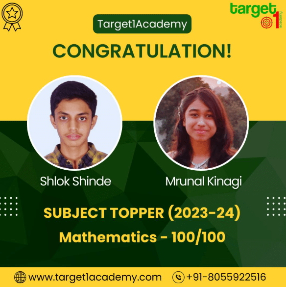 "Shlok Shinde and Mrunal Kinagi - Mathematics 100/100 Subject Toppers at Target 1 Academy, Pune."
