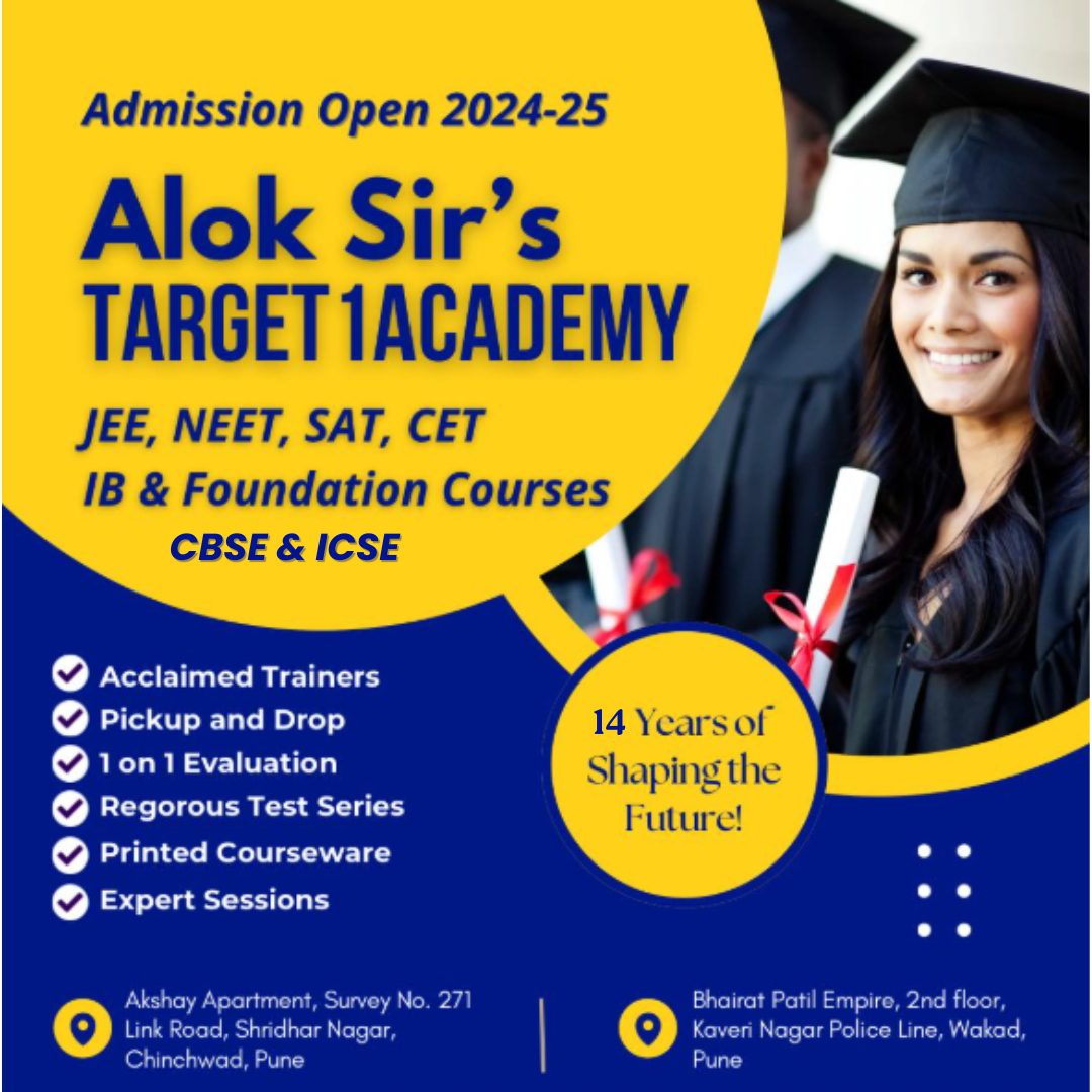 "Admission Open Banner for Target 1 Academy in Pune."