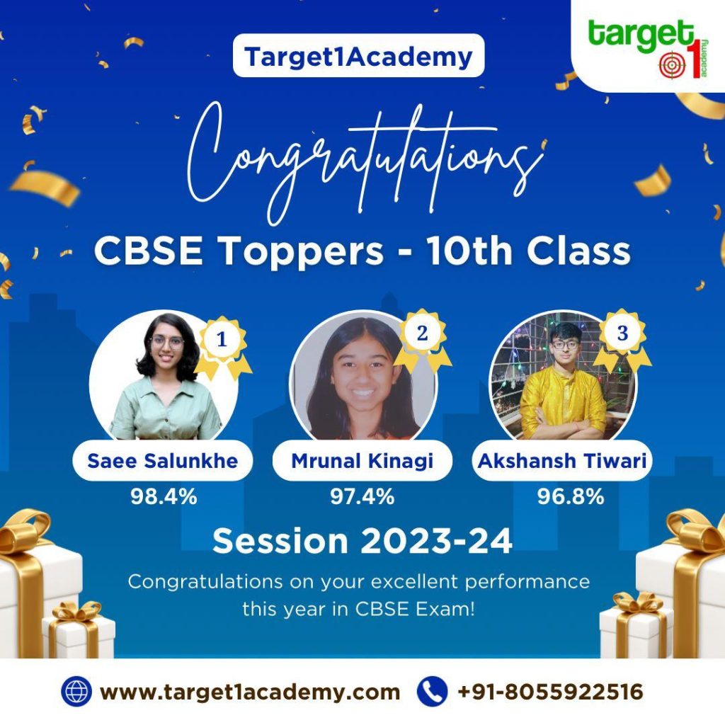 "CBSE 10th Class Toppers Congratulations Banner at Target 1 Academy, Pune."