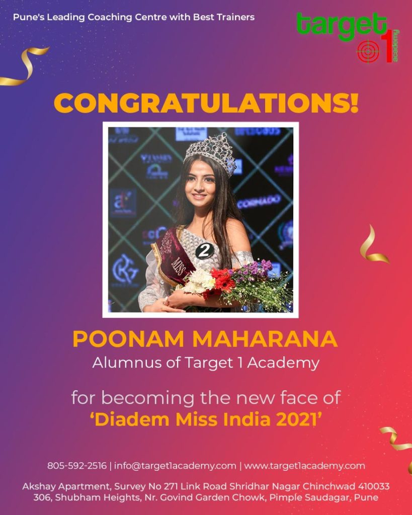 "Poonam Maharana congratulatory banner for winning Didem Miss India 2021."